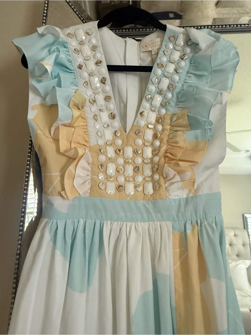 Sheridan French Stacey Dress in Soft Blue Palms
